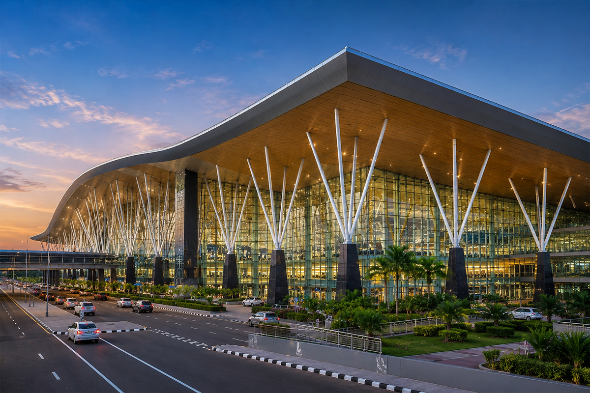 Airport terminal construction with scaffolding