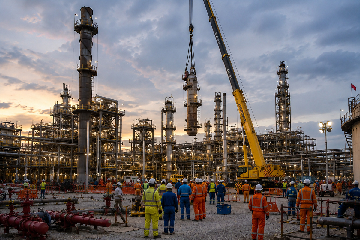 Oil refinery maintenance scaffolding