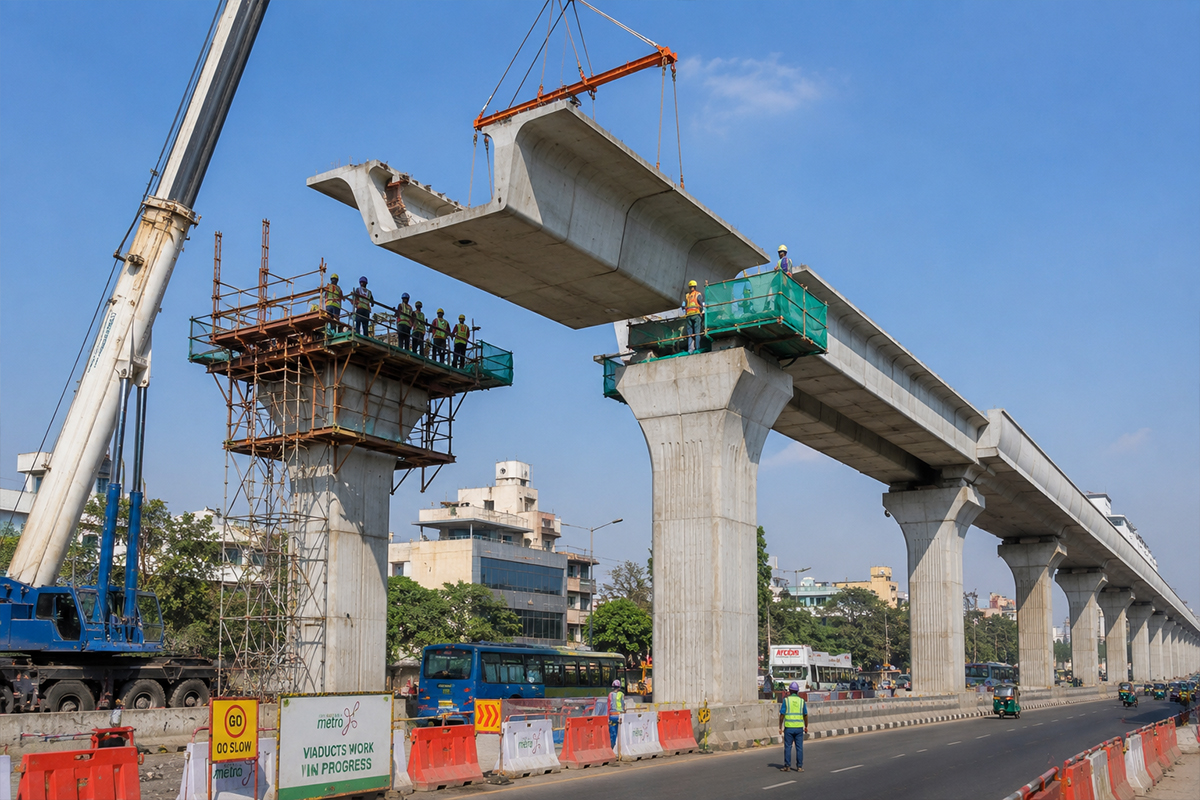 Metro rail viaduct construction